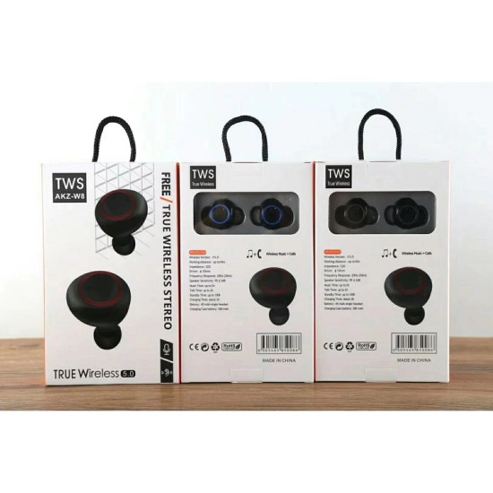 AKZ-W8 TWS WIRELESS EARPHONE STEREO BASS BLUETOOTH 5.0 WITH MIC CHARGING BOX SPORTING EARBUDS FOR IPHONE ANDROID BLACK,RED,BLUE ORIGINAL
