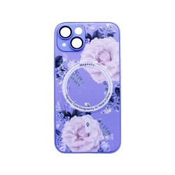 Capa Magnética com Desenho de Flores para Apple iPhone 13 Roxo Capa Magnética com Desenho de Flores para Apple iPhone 13 Roxo