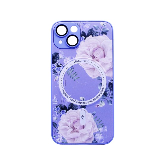 Capa Magnética com Desenho de Flores para Apple iPhone 13 Roxo