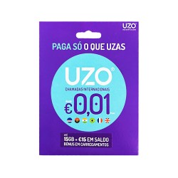 UZO SIM Card for International calls 0.01€/Min with 15GB+€15 Bonus Balance on Top-Ups