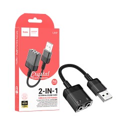 Hoco Audio Adapter Cable LS37 Spirit USB to 2 Female 3.5mm 15cm Black