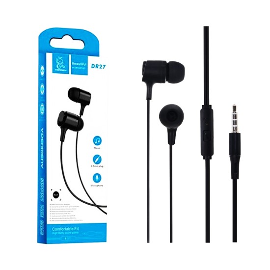Denmen Earphones DR27 with Microphone 3.5mm 1.2m Black Denmen Earphones DR27 with Microphone 3.5mm 1.2m Black