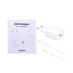 Samsung Charger EP-TA800NWEGGB Type-C Port PD 25W with Type-C to Type-C Cable 3A 1m White