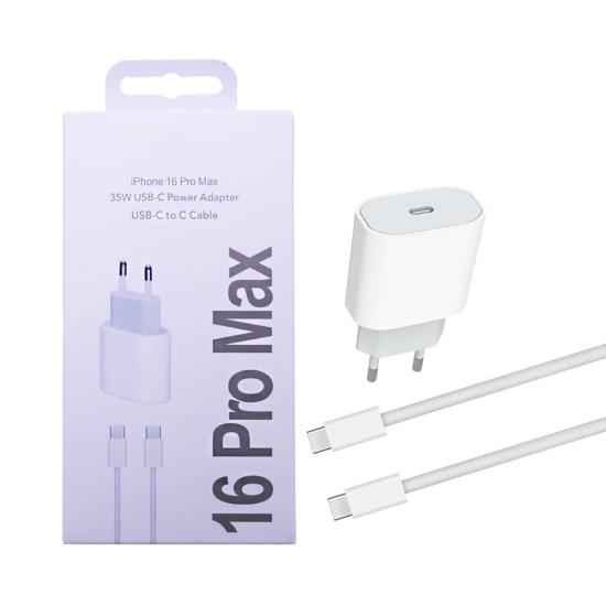 Apple Charger MHJE3ZM/A Type-C Port 35W with Type-C to Type-C Cable 1m White