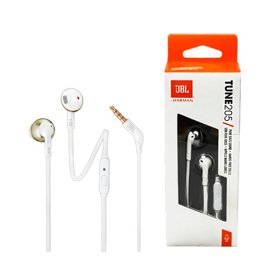 Auscultadores JBL Tune 205 com Microfone 3.5mm 1,2m Branco