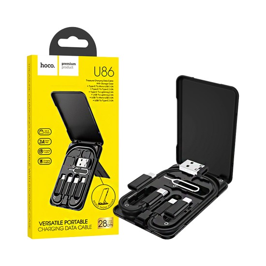 Hoco 6 in 1 Assembled Box U86 Treasure charging Cable data sync with Connector storage case Black 