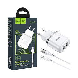 Carregador Hoco N4 Aspiring 2 Portas USB-A 2,4A com Cabo Micro 1M Branco