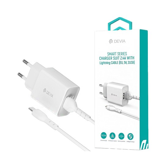 Devia Charger RLC-526 Smart Series 2 Ports USB-A 2.4A with Lightning Cable 1m White