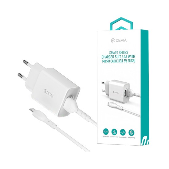 Devia Charger RLC-526 Smart Series 2 Ports USB-A 2.4A with Micro Cable 1m White