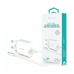 Carregador Devia RLC-383 Smart Series Tipo-C PD 25W com Cabo  Tipo-C para Tipo-C 1m Branco