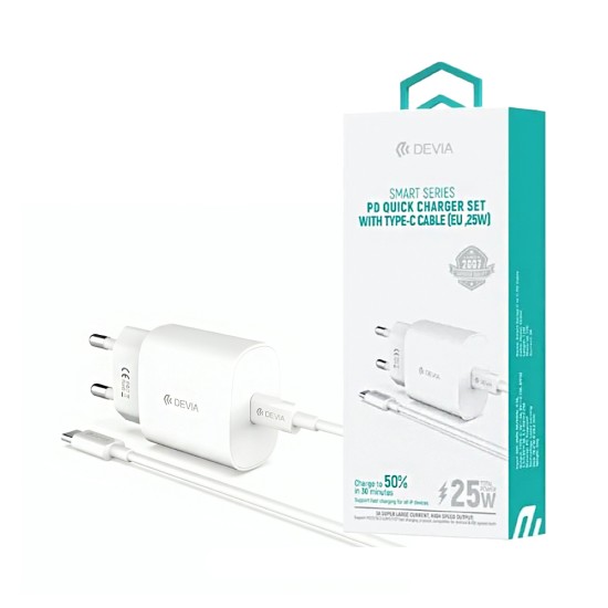 Devia Charger RLC-383 Smart Series Type-C PD 25W with Type-C to Type-C Cable 1m White