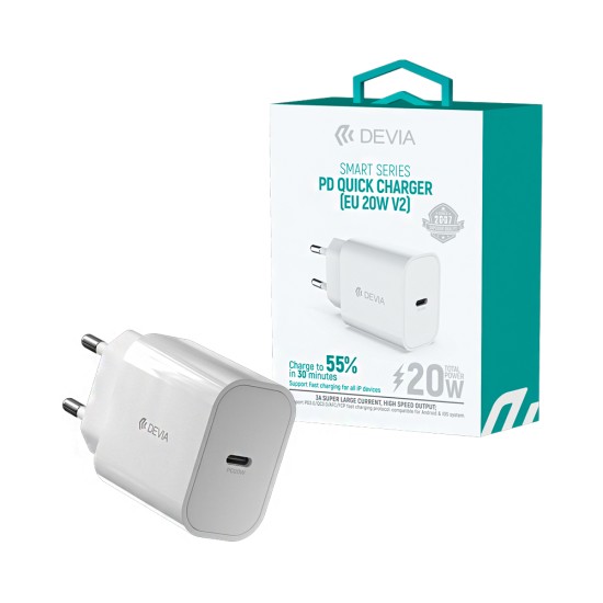 Adaptador Devia RLC-381B Smart Series Tipo-C PD 20W Branco