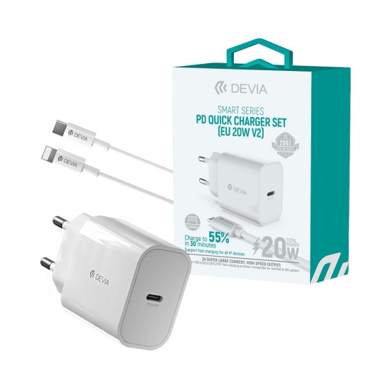 Devia Charger RLC-381B Smart Series Type-C PD 20W with Lightning Cable 1m White