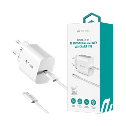 Carregador Devia RCE-30005CL Smart Series Tipo-C PD 30W GAN com Cabo  Tipo-C para Tipo-C 1m Branco
