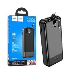 Power Bank Hoco J114A Charger com 4-em-1 2USB+Cabo Type-C+Lightning 20000mAh Preto