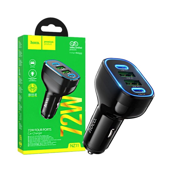 Hoco Car Charger NZ11 Guide 4 Port 2 USB+2 Type-C 72W Black