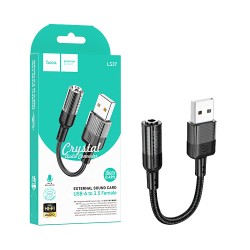 cabo Adaptador de áudio Hoco LS37 Spirit USB para 3,5 mm 15cm Preto