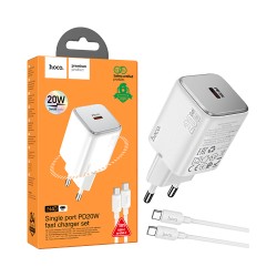 Carregador Hoco N40 Mighty Tipo-C PD 20W GAN com Cabo Tipo-C para Tipo-C 1m Branco