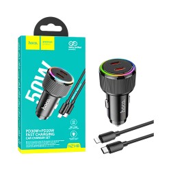 Hoco Car Charger NZ14B Guerrero Dual Port Type-C 50W with Type-C to Lightning Cable 1M Black Hoco Car Charger NZ14B Guerrero Dual Port Type-C 50W with Type-C to Lightning Cable 1M Black