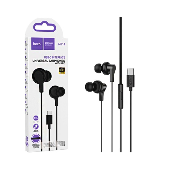 Hoco Wired Earphones M114 Jia with Microphone Type-C 1.2m Black