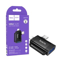 Adaptador Hoco UA31F Tipo-C/Lightning Macho Para USB Fêmea Preto