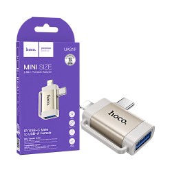 Adaptador Hoco UA31F Tipo-C/Lightning Macho Para USB Fêmea Cinza