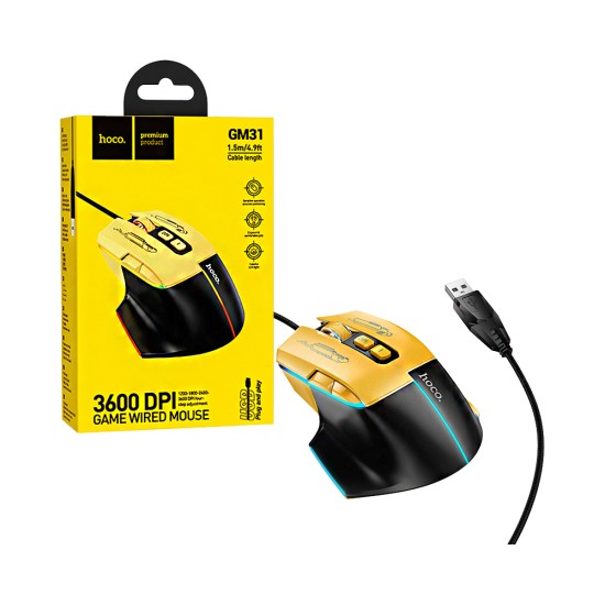 Hoco Wired gaming Mouse GM31 Overlord Luminous Black Yellow