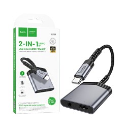 Cabo de Adaptador Áudio Hoco LS39 Tipo-C para Tipo-C+3,5mm Cinza Metálico
