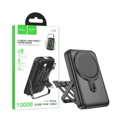 Power Bank Magnético Hoco J135 Rico com Porta USB+Tipo-C+Cabo Micro+Tipo-C+USB+Lightning 10000mAh Preto