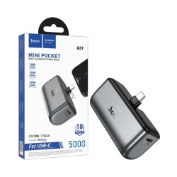 Mini Pocket Power Bank Hoco Q31 Ingenious com conector Tipo-C PD20W 5000mAh Preto