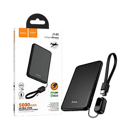 Power Bank Hoco J140 Tony com Cabo bidirecional Tipo-C para Tipo-C PD20W 5000mAh Preto