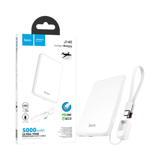 Power Bank Hoco J140 Tony com Cabo bidirecional Tipo-C para Tipo-C PD20W 5000mAh Branco