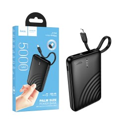 Power Bank Hoco J134 Strong com 2-em-1 Porta USB+Cabo Lightning 5000mAh Preto