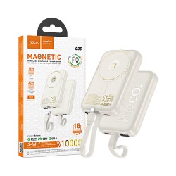 Power Bank Magnético Hoco Q35 com Cabo bidirecional Tipo-C para Lightning PD20W 10000mAh Branco leitoso
