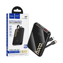 Power Bank Hoco Q37 Graceful con 3-in-1 Porta USB+Cable Tipo-C+Lightning 10000mAh Preto