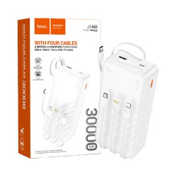 Power Bank Hoco J146B Night tide com 4-em-1 2USB+Cabo Type-C+Lightning 30000mAh Branco