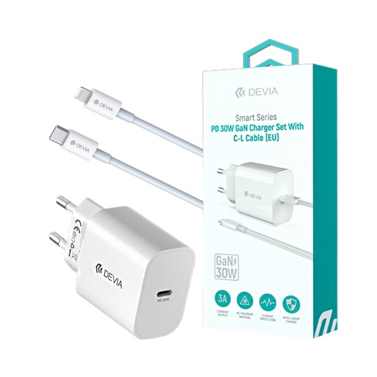 Devia Charger RCE-30005CL Smart Series Type-C PD 30W GAN with Type-C to Lightning Cable 1m White