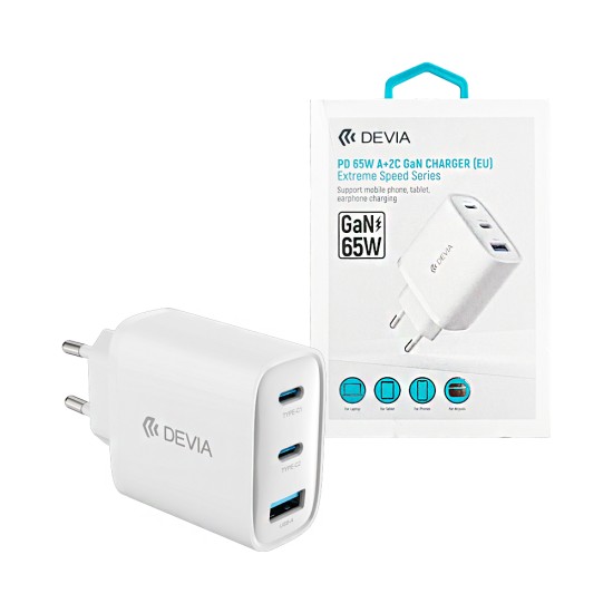 Adaptador Devia RLC-6505ACCL Extreme Speed Series 3 Portas USB-A+Tipo-C QC+PD 20W Branco