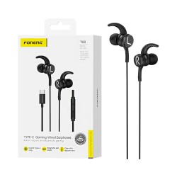 Foneng Gaming Earphones T68 Angled In-Ear Heavy Bass with Microphone Type-C 1.2m Black
