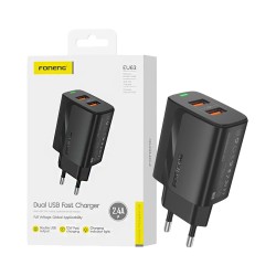 Foneng Adapter EU63 2 Ports USB 2.4A Black Foneng Adapter EU63 2 Ports USB 2.4A Black