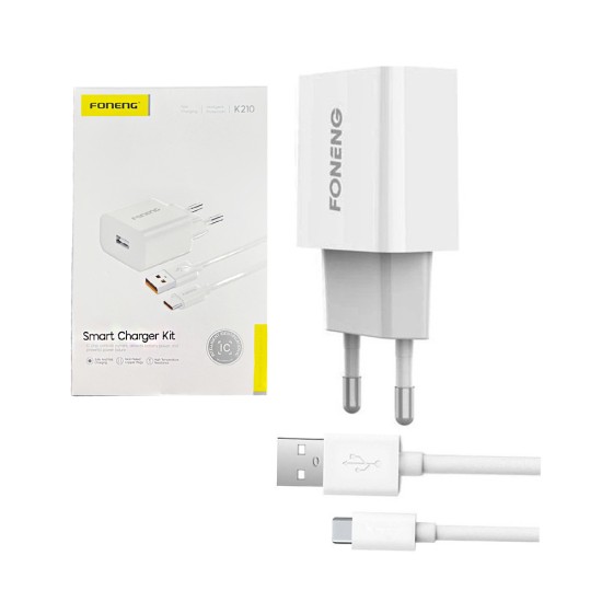 Foneng Charger K210 with Type C Cable 2.1A White Foneng Charger K210 with Type C Cable 2.1A White