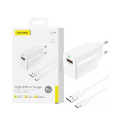Carregador Foneng EU64 USB-A 3A 18W com Cabo Tipo-C 1m Branco