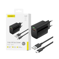 Carregador Foneng EU64 USB-A 3A 18W com Cabo Micro 1m Preto