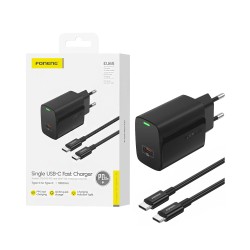 Carregador Foneng EU65 Tipo-C PD 20W com Cabo Tipo-C para Tipo-C 1m Preto