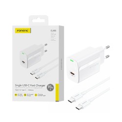 Carregador Foneng EU65 Tipo-C PD 20W com Cabo Tipo-C para Tipo-C 1m Branco