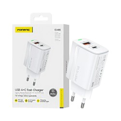Foneng Adapter EU66 2 Ports USB+Tipo-C PD 20W White Foneng Adapter EU66 2 Ports USB+Tipo-C PD 20W White