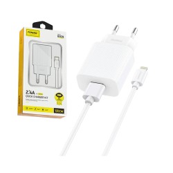 Adaptador Cargador de Pared USB Rápido Foneng EU28 con Cable Relámpago 2.4A Blanco Adaptador Cargador de Pared USB Rápido Foneng EU28 con Cable Relámpago 2.4A Blanco
