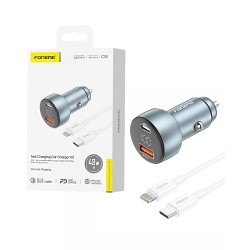 Foneng Car Charger C18 Dual Port USB+Type-C 48W with Type-C to Lightning Cable Metal Gray Foneng Car Charger C18 Dual Port USB+Type-C 48W with Type-C to Lightning Cable Metal Gray