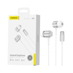 Foneng Earphones T65 In-Ear Heavy Bass with Microphone Type-C 1.2m Silver