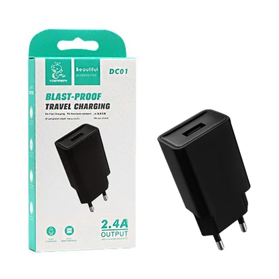 Adaptador Denmen DC01 USB-A 2,4A Preto